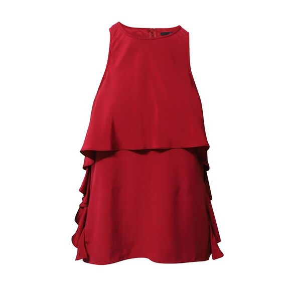 Tibi Sleeveless Drapey Blouse in Red Silk